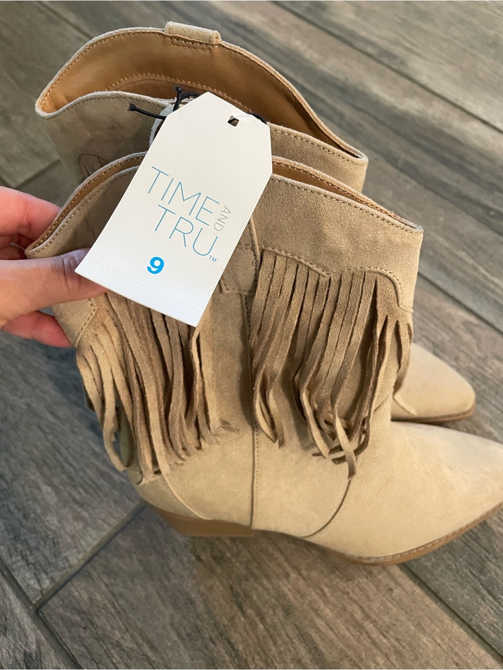Time and Tru Beige Suede Fringe Ankle Boots - Picture 4 of 7